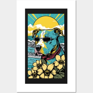 American Staffordshire Terrier PitBull Dog Vibrant Tropical Flower Tall Retro Vintage Digital Pop Art Portrait 5 Posters and Art